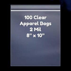 Clear Apparel Bags Zip Top Reusable 2 Mil Strong - 100 (8”x10”)
